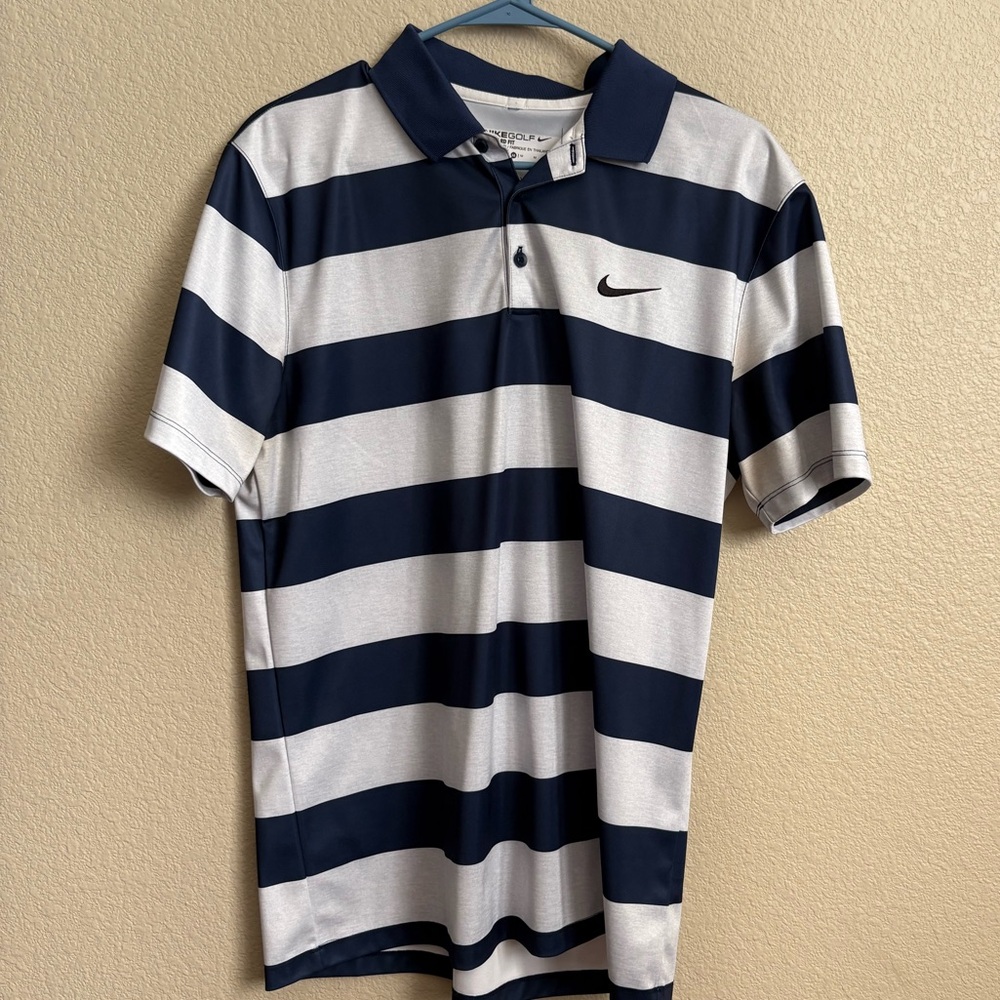 Nike Men's Polo Shirt - Dark Blue and White Stripes